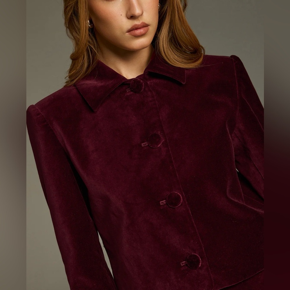Commense Velvet Button-Front Jacket Burgundy NWT - image 4